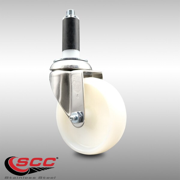 4 Inch 316SS Nylon Wheel Swivel 1 Inch Expanding Stem Caster